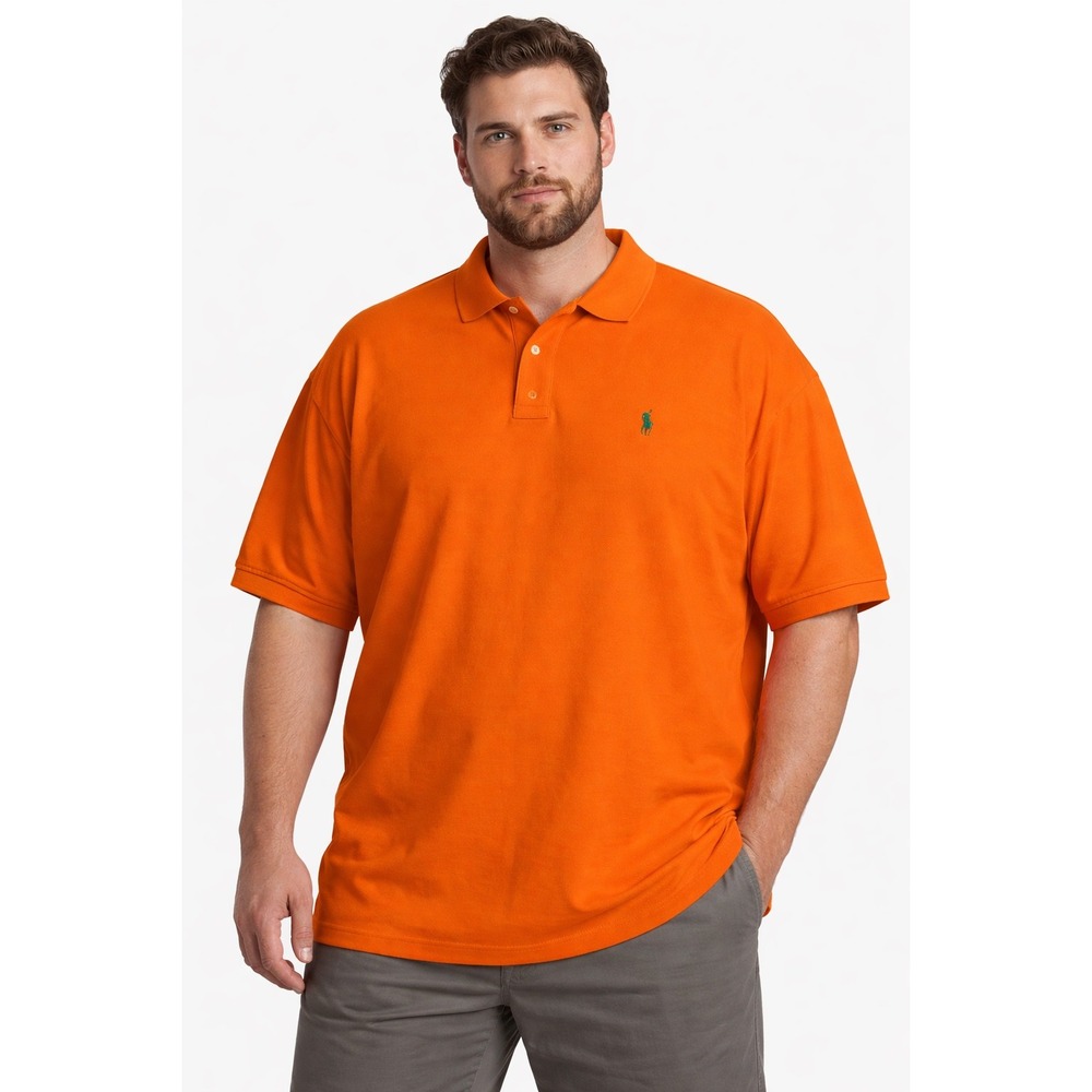 Polo Ralph Lauren Mens XXL Orange Short Sleeve Cotton Pique Polo Green Pony Y2K